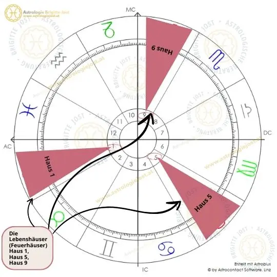 Astrologische Grafik der Lebenshäuser – Haus 1, 5, 9