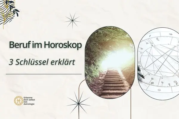 Beitragsbild „Beruf im Horoskop – 3 Schlüssel erklärt“ mit Treppenmotiv und astrologischer Grafik.