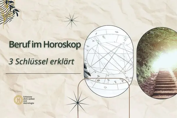 Beitragsbild „Beruf im Horoskop – 3 Schlüssel erklärt“ mit Treppenmotiv und astrologischer Grafik.