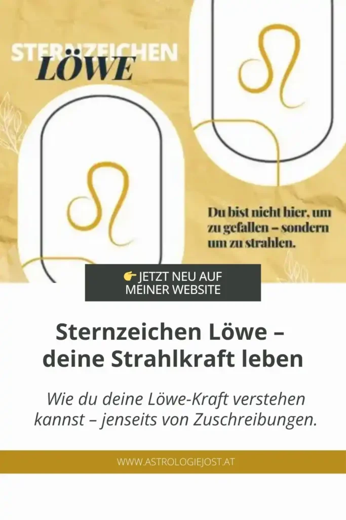 Gestaltetes Bild mit Löwe-Symbol und dem Zitat: Du bist nicht hier, um zu gefallen – sondern um zu strahlen.