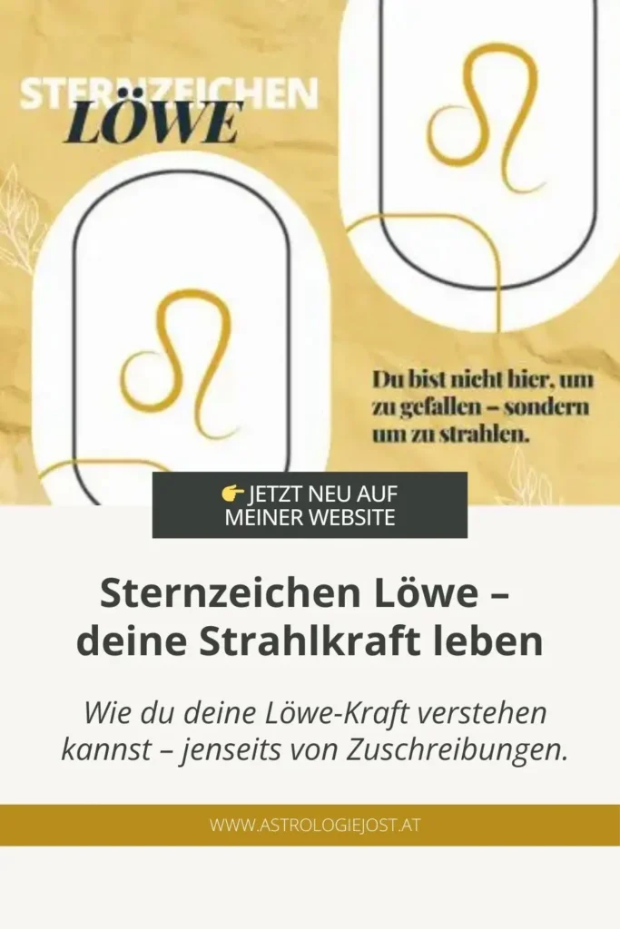 Gestaltetes Bild mit Löwe-Symbol und dem Zitat: Du bist nicht hier, um zu gefallen – sondern um zu strahlen.