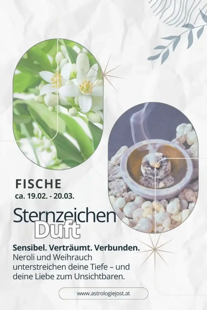 Duft & Edelstein für Fische: So unterstützt Sandelholz die Intuition und Amethyst die emotionale Balance.