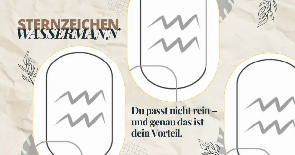 Sternzeichen Wassermann Beitragsbild mit Wassermann-Symbolen und dem Text „Du passt nicht rein – und genau das ist dein Vorteil“