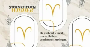 Sternzeichen Widder Beitragsbild mit Widder-Symbolen und dem Text „Du eroberst – nicht, um zu bleiben, sondern um zu siegen.“